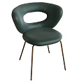 Modern Green Leather Leisure Chair With Curved Back And Gold Metal Legs Design