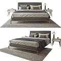 Modern Double Bed Interior With Bedside Tables Area Rug And Decorative Pillows 3d model