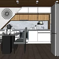 Modern Kitchen Bar Area With Wooden And White Cabinets Island Dining Table And Clock