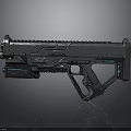 Futuristic Sci Fi Tactical Weapon With Metallic Body And Blue Glowing Accents