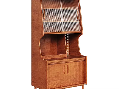 Wooden Sideboard With Glass Doors Top Cabinet Doors Lower Mesh Design Details 3d model