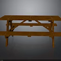 Sturdy Wooden Outdoor Picnic Table With Attached Bench And Classic Design