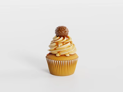 Delicious Cupcake With Swirl Cream Caramel Drizzle And Chocolate Topping 3d model