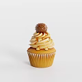 Delicious Cupcake With Swirl Cream Caramel Drizzle And Chocolate Topping