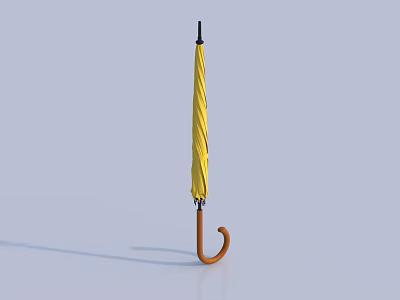 Stylish Yellow Umbrella With Brown Curved Handle Standing For Daily Practical Use 3d model