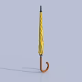 Stylish Yellow Umbrella With Brown Curved Handle Standing For Daily Practical Use