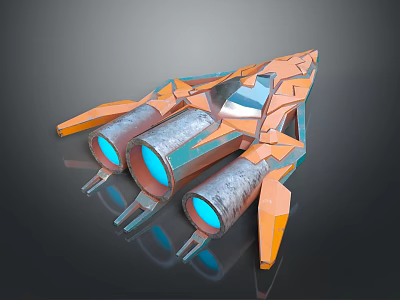 Futuristic Cosmic Aerospace Spaceship With Blue Glowing Engines And Orange Silver Design 3d model
