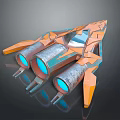 Futuristic Cosmic Aerospace Spaceship With Blue Glowing Engines And Orange Silver Design