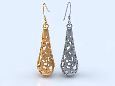 Elegant Gold and Silver Teardrop Earrings with Hollow Out Design 3d model