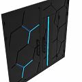 Modern Black Room Divider With Hexagonal Pattern And Blue Accent Lines 3d model