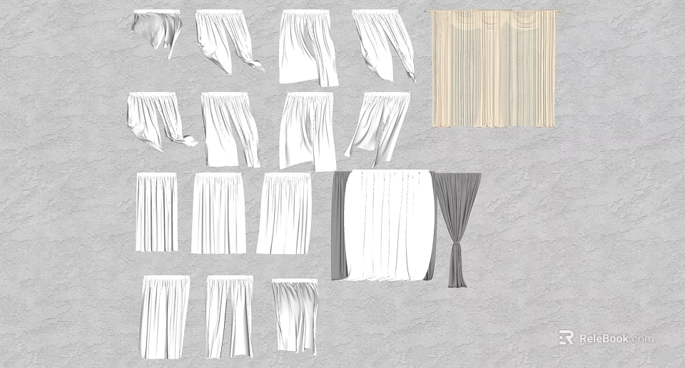 Various Elegant Window Curtains With Different Styles And Light Fabric Designs 3d model 