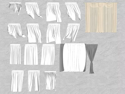 Various Elegant Window Curtains With Different Styles And Light Fabric Designs 3d model