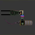 Black Mechanical Clamp Device With Cylindrical Base And Cable On Smooth Surface