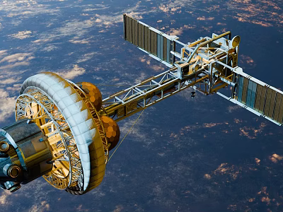 Advanced Satellite With Solar Panels Orbiting Earth In Outer Space 3d model