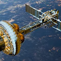 Advanced Satellite With Solar Panels Orbiting Earth In Outer Space