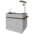 Modern Luxury Reception Desk With White Marble Surface Gold Lamp And Decorative Ring 3d model