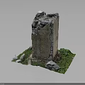 Ancient Stone Structure Model With Grass Base And Surrounding Stones