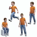 Different Poses of Young Boy Wearing Orange T-Shirt and Blue Jeans