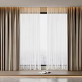 Layered Beige Sheer And Thick Curtains In Modern Interior Window With City View Sill Book