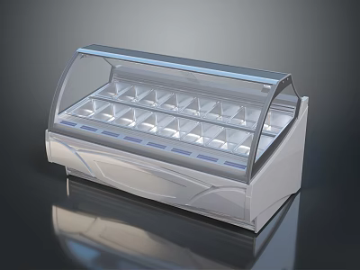 Modern Food Display Case With Transparent Glass Cover Multiple Compartments And White Body Lighting 3d model