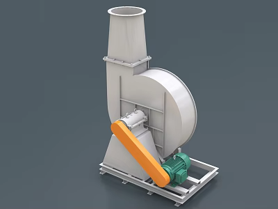 Industrial Blower Equipment With White Volute Casing Orange Component Green Motor And Metal Base 3d model