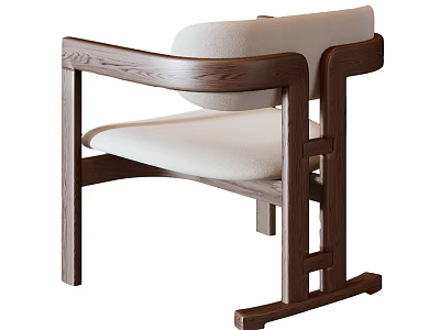 Modern Leisure Chair with Solid Wooden Frame Curved Armrests and Light Padded Seat Backrest 3d model
