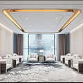 Hotel Public Lounge Featuring Comfortable Sofas Large Windows Elegant Carpet And Modern Lighting 3d model