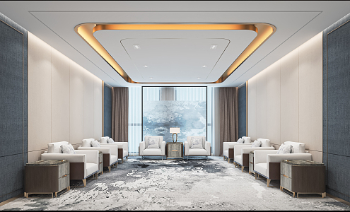 Modern Reception Room Meeting Room Meeting Room VIP Room Leisure Sofa Chandelier Background Wall 3d model