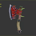 Fantasy Battle Axe With Red Head Black Zigzag Pattern And Spiked Handle Design