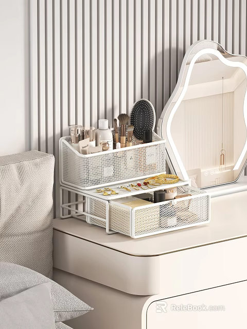 White Metal Mesh Jewelry Organizer with Multi Drawers for Jewelry Cosmetics on Vanity Table 3d model 
