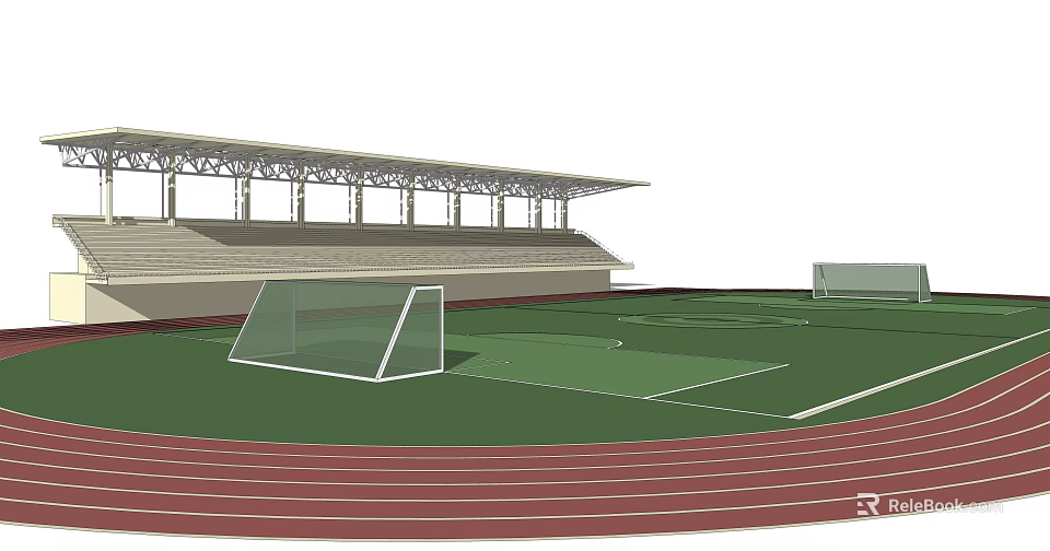 Professional Football Field with Green Grass Surface Goalposts Spectator Stands and Running Track 3d model 