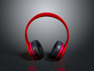 Red Over Ear Headphones With Glowing Lights And Reflective Surface 3d model