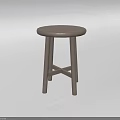 Minimalist Wooden Stool With Round Top And Crossed Legs On White Background