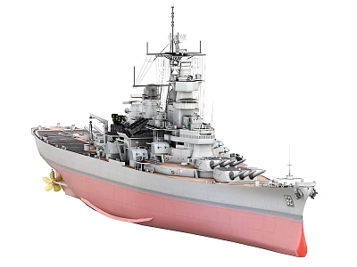Detailed Gray and Pink Warship Model with Multiple Decks Turrets and Masts 3d model
