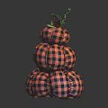 Plaid Pattern Three Tiered Pumpkin Stuffed Doll With Green Vine Top Decoration 3d model