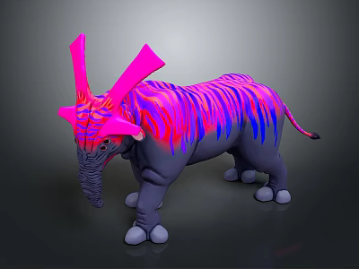 Fantasy Creature Character With Pink Horns Purple Blue Striped Body And Gray Skin 3d model