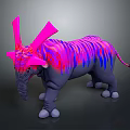 Fantasy Creature Character With Pink Horns Purple Blue Striped Body And Gray Skin