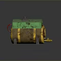Old Green And Yellow Rusty Train Tank With Metal Brackets And Wheels