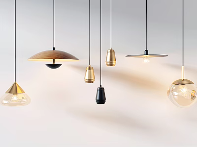 Modern Stylish Pendant Lights with Wooden Metal and Glass Designs in Various Shapes 3d model