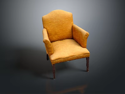 Orange Fabric Single Sofa With Armrests And Dark Wooden Legs 3d model