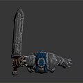Man With Blue Hair In Silver Helmet And Armor Holding Sword Warrior Character