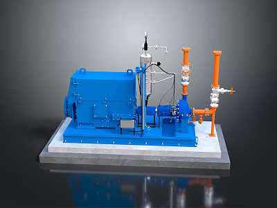 Industrial Equipment Model With Blue Main Body Orange Pipes White Components And Gray Base 3d model