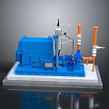 Industrial Equipment Model With Blue Main Body Orange Pipes White Components And Gray Base