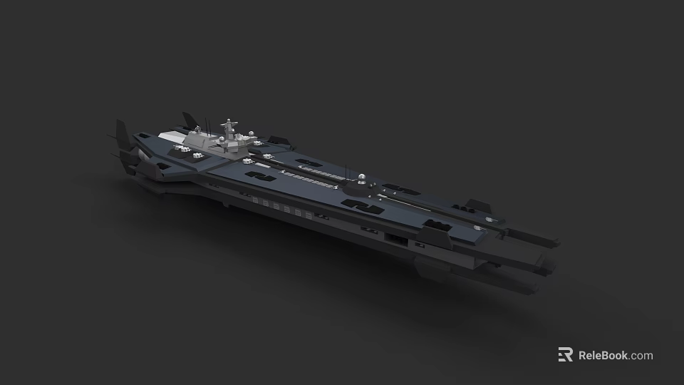 Aircraft Carrier Warship 3D Model With Flight Deck And Command Tower Structure 3d model 