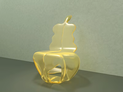 Golden Unique Single Chair With Shiny Surface And Light Gray Wall Dark Gray Floor 3d model