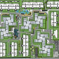 Urban City Planning Layout Aerial View With Residential Buildings And Green Areas