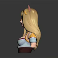 Cat Eared Female Character 3D Model Bust Blonde Long Hair Purple White Outfit Arm Cuffs