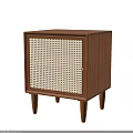 Modern Wooden Nightstand With Woven Door Panel And Tapered Legs