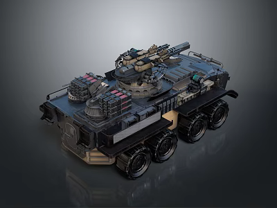 Armored Military Vehicle with Turret Machine Gun 6x6 Wheeled Design Reinforced Armor and Tactical Equipment 3d model