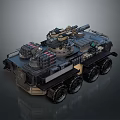 Armored Military Vehicle with Turret Machine Gun 6x6 Wheeled Design Reinforced Armor and Tactical Equipment